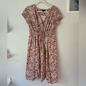Eddie Bauer Red and White Floral Midi Dress